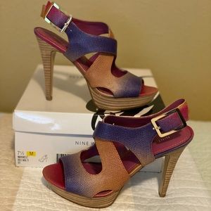 Nine West pumps. Pink-purple-tan.